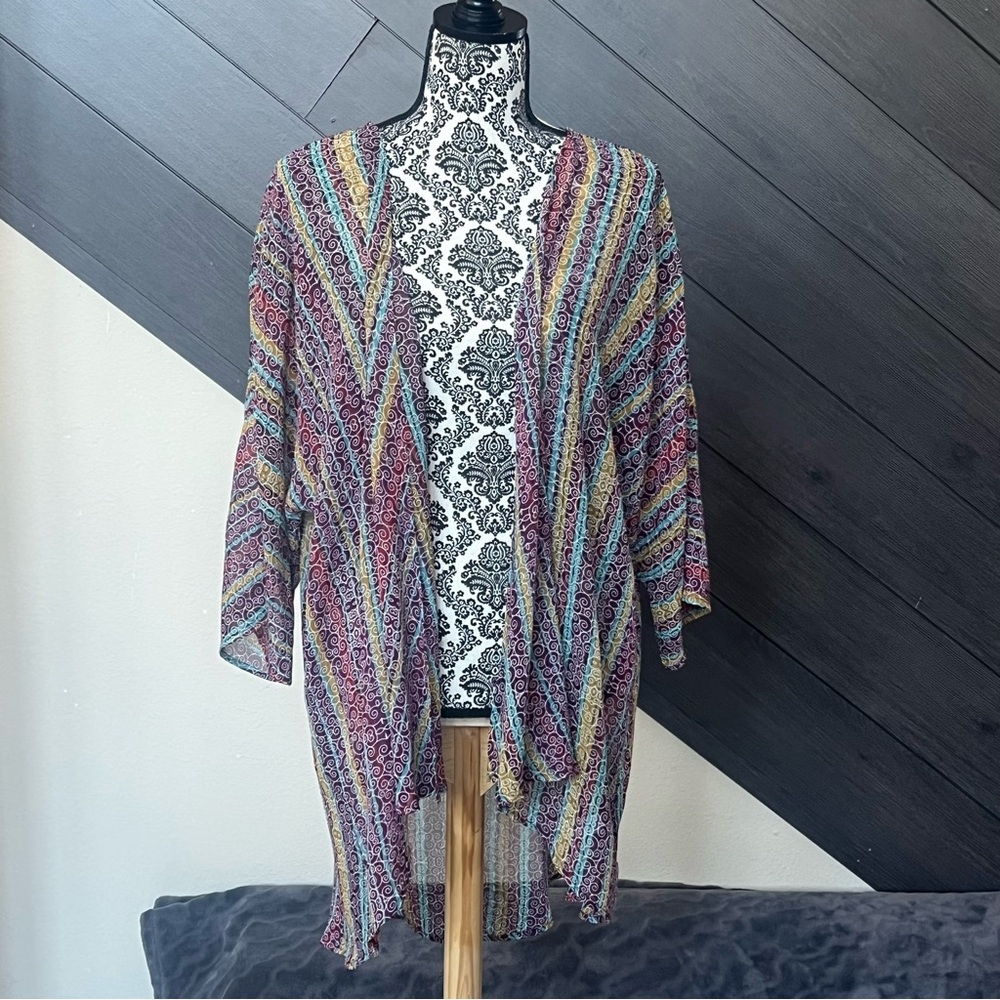 💥🍒LuLaRoe Sheer‎ Striped Lightweight Coverup 3/4 Sleeves💥🍒